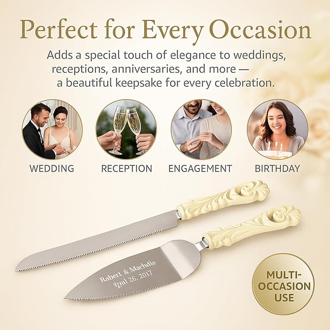 GIFTS INFINITY Personalized Wedding Cake Knife and Server Set with Engraving – Cake Cutting Utensil Set, Keepsake Gift for Wedding, Anniversary, Reception, Birthday & Other Occasions (2464)