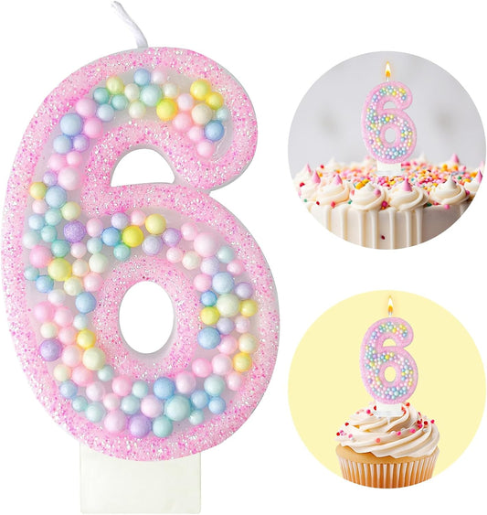 Zlongron Birthday Number Candles, Handmade Macaron 3D Flash Number 6 Candle, Suitable for Girls and Boys' Birthdays, Weddings, Anniversaries, Theme Party Cake Decorations