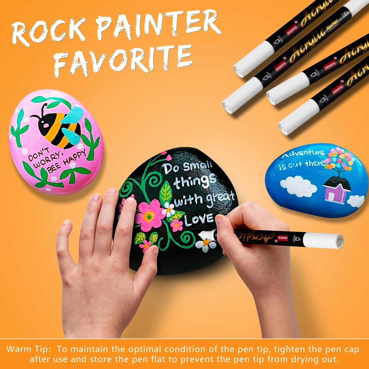 White Acrylic Paint Pens Markers, 6 Pc Dual Tips Waterproof Paint Markers For Rock Painting, Fabric, Metal, Glass, Wood, Canvas, Ceramic, Pumpkins, Eggs, Plastic, Non-Toxic & Odor