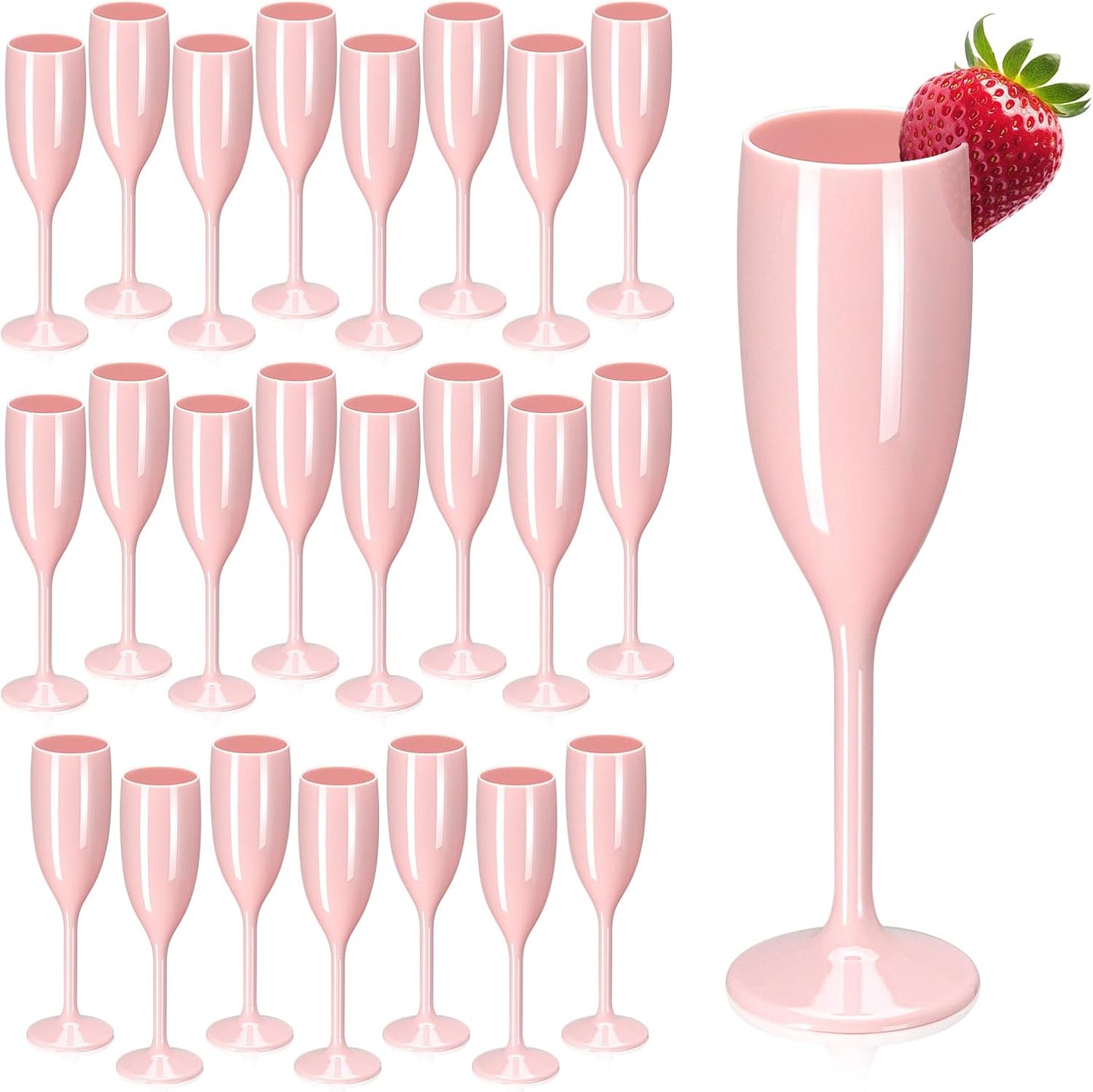 Champagne Flute Acrylic Champagne Glasses Wedding Toasting Champagne Flute Goblet Plastic Reusable Unbreakable Champagne Cups for Bachelorette Wedding Bridal Shower Party (Light Pink, 24)
