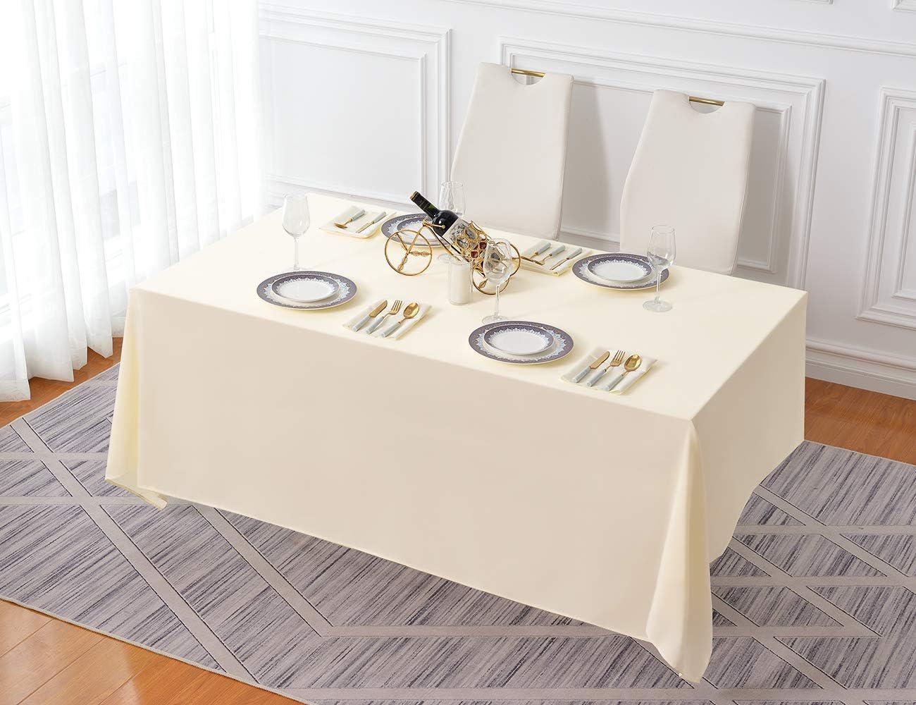 Surmente Ivory Tablecloth 90 x 132-inch Rectangular Polyester Table Cloth for Weddings, Banquets, or Restaurants