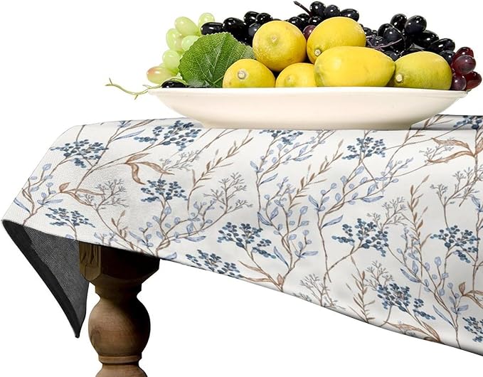 Abstract Geometry Leaf Tablecloth, Thanksgiving Autumn Harvest Fall Watercolor Blue Yellow Leaves Table Cover for Party Picnic Dinner Decor 60x120 Inch Rectangle