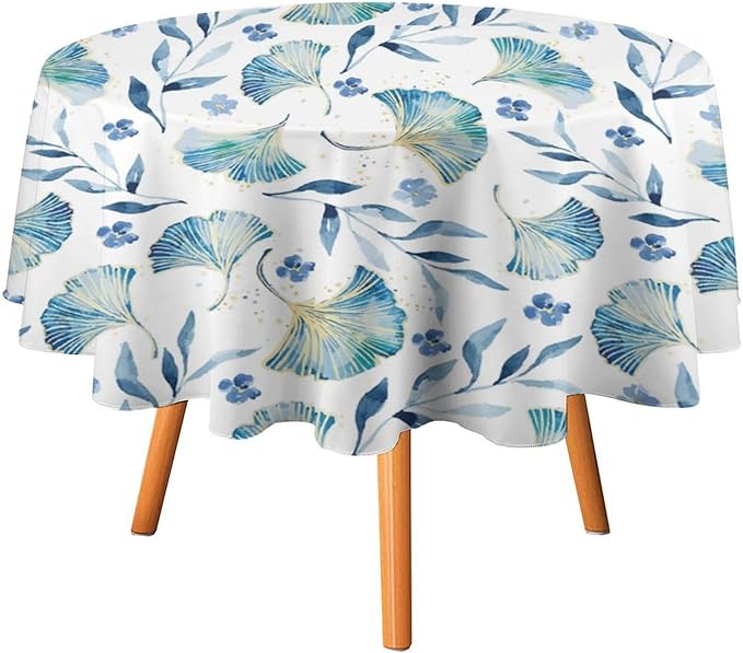 YCness Autumn Maple Leaves Tablecloth, Thanksgiving Autumn Harvest Watercolor Ginkgo Biloba Leaves Table Cover for Party Picnic Dinner Decor 60x60 Inch Round