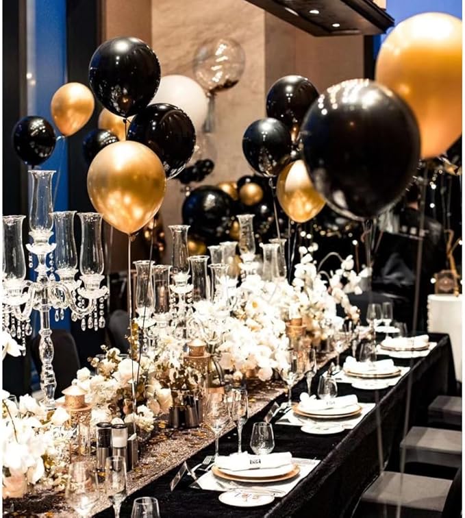 Black and Gold Balloons, 60 Pcs 12 Inch Graduation Balloons, Metallic Black Gold White Confetti Balloons, for Graduation Party 2026, Birthday, Wedding, Retirement Party Decor
