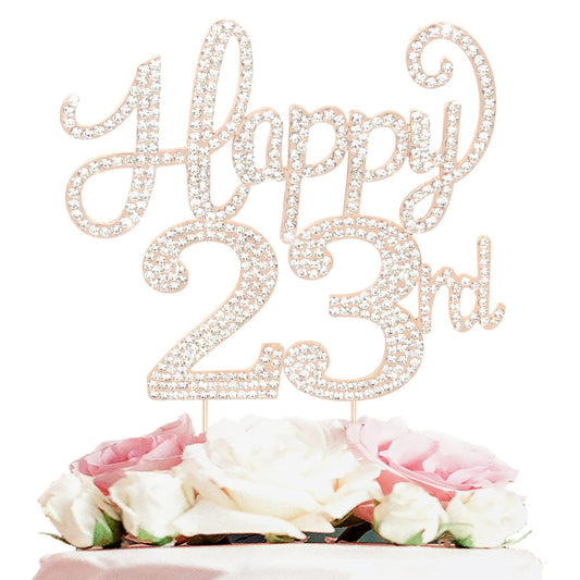 LASKYER Happy 23rd Birthday Decorations,23rd Birthday Gold Rhinestone Cake Topper - Cheers to 23 Years Old Bday Party Metal Sparkly Cake Centerpieces Sign.