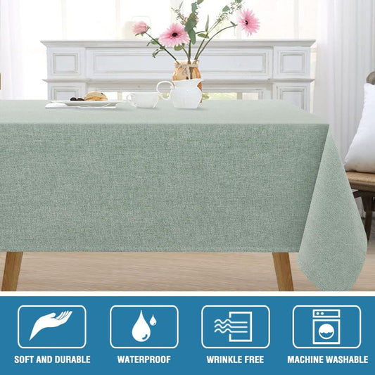 H.VERSAILTEX Linen Textured Tablecloth 60 x 102 Waterproof Decorative Table Cloth Spill-Proof Linen Look Cover for Party Table Extra Soft and Thick Fabric Wrinkle Free, Heather Sage