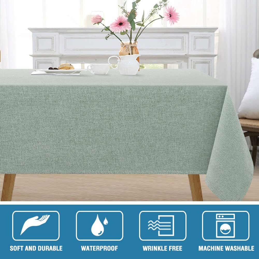 H.VERSAILTEX Linen Textured Tablecloth 60 x 84 Waterproof Decorative Table Cloth Spill-Proof Linen Look Cover for Party Table Extra Soft and Thick Fabric Wrinkle Free, Heather Sage