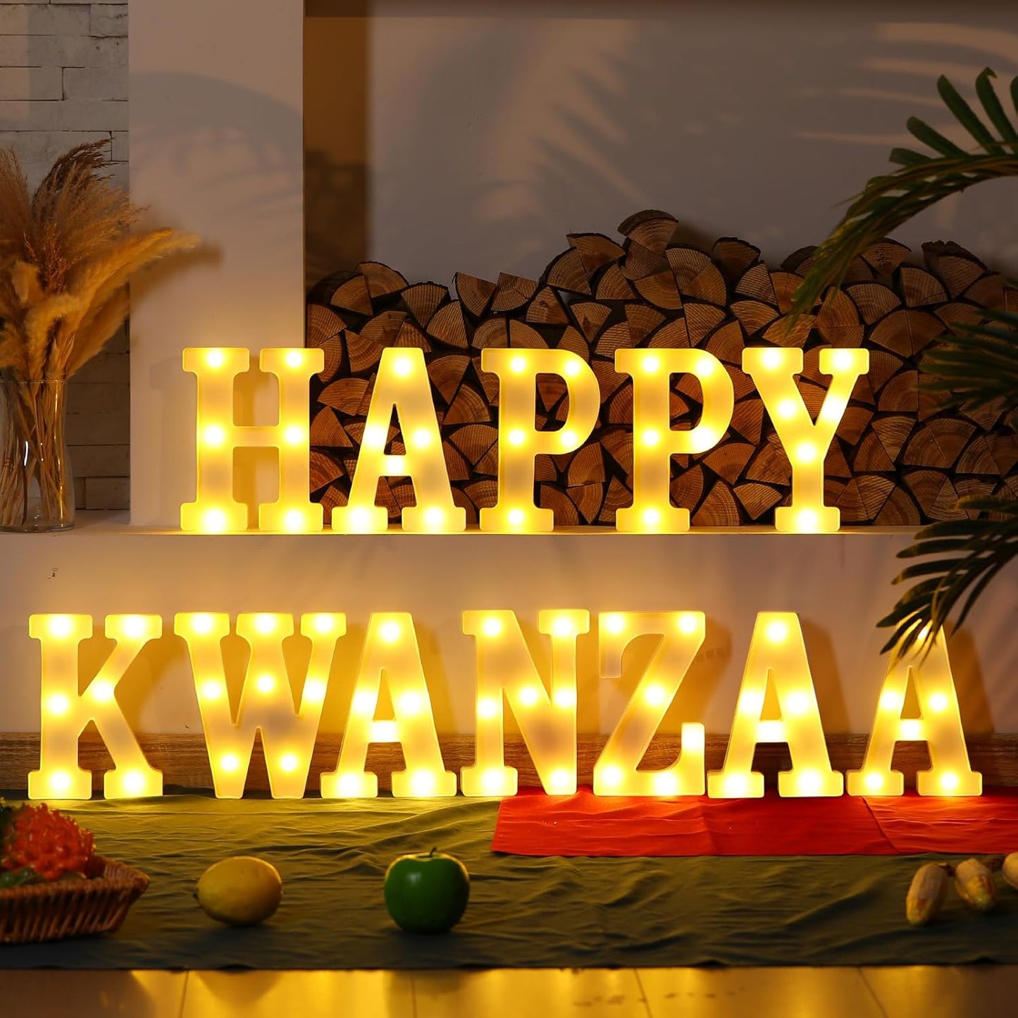 11 Pcs Happy Kwanza Large LED Letter Sign LED Lights Battery Powered Table Decorations for Party Favor Light Centerpiece Tabletop Decoration