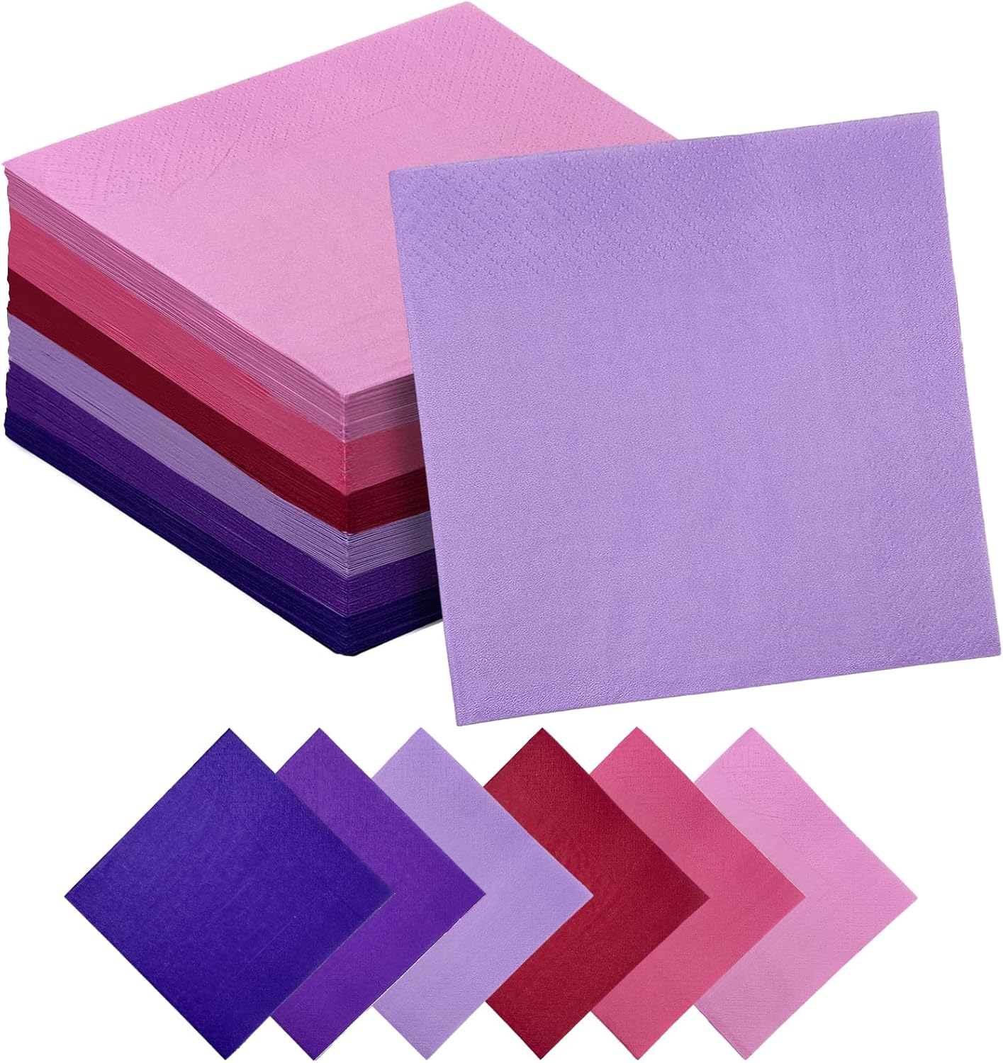 PinkPurple Cocktail Napkins 6 colors 5 * 5inch disposable Beverage Napkin paper for Cocktail, Wedding, Dinner，Brithday Party Dessert Wine Paper Napkins（ 120 Count）