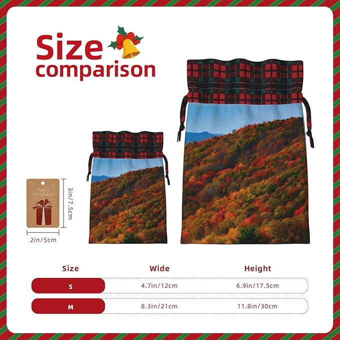 PULaif Blue Ridge Parkway Mountains Christmas Drawstring Gift Bags, Large Size Christmas Bags For Gifts Party Favors, Xmas Gift Bags
