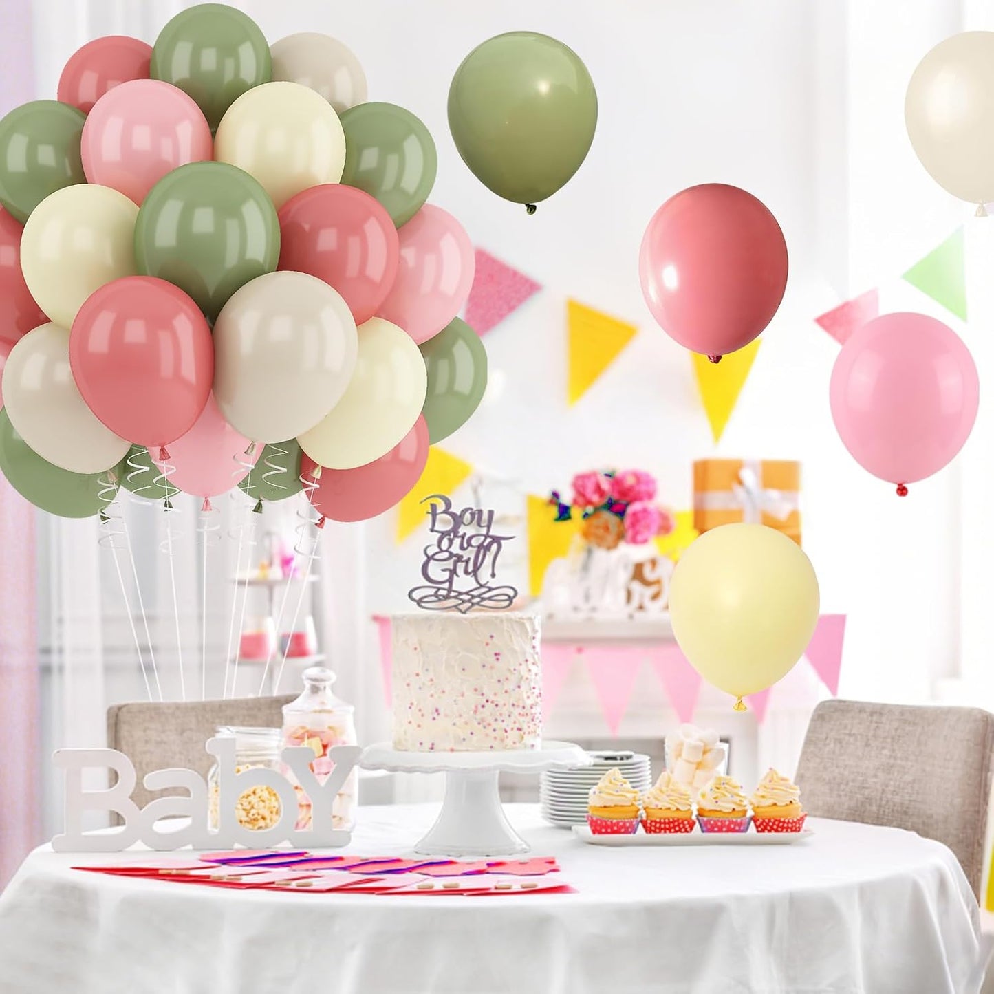 Dusty Green Pink Beige Balloons Light Pink Yellow Mist Sage Cream Peach Balloon 12INCH Ivory White Sand Helium Latex Balloon for Arch Kids Wildflower Goose Birthday Party Decorations Baby Shower