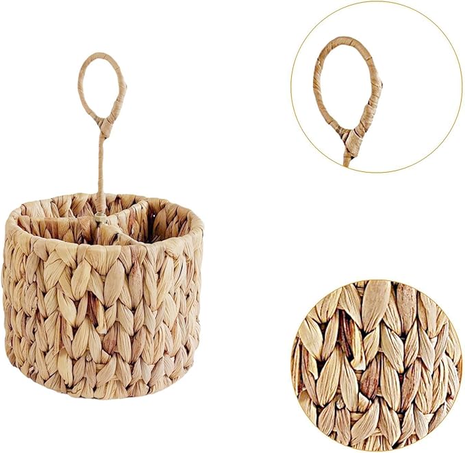 Wicker Flatware Organizer Kitchen Utensil Organizer Woven with Handle Cutlery Holder Divided Utensil Holder for Party Spoons