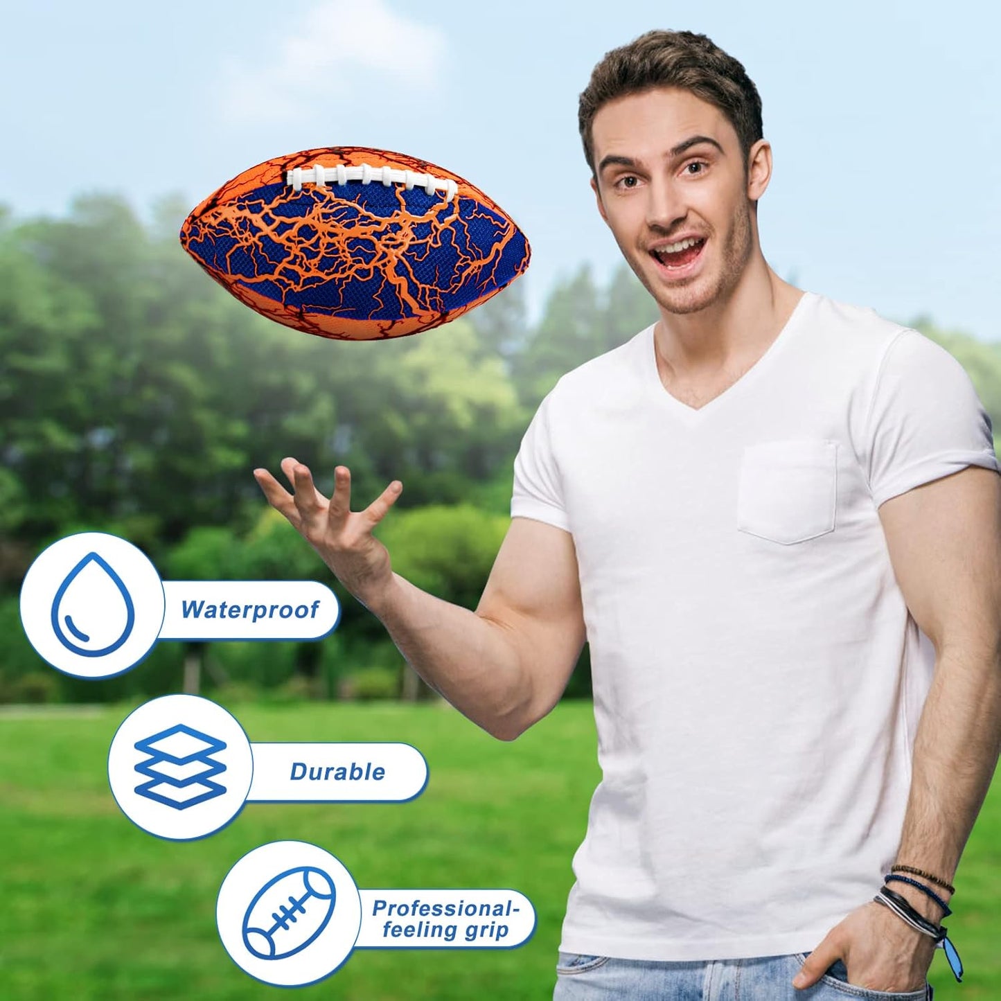 Jasonwell Pool Beach Water Football - 2Pack Strong Grip Waterproof Football for All-Weather Play Pool Toys Beach Games Outdoor Sports Toy Christmas Birthday Gifts for Kids Boys Teens Adults