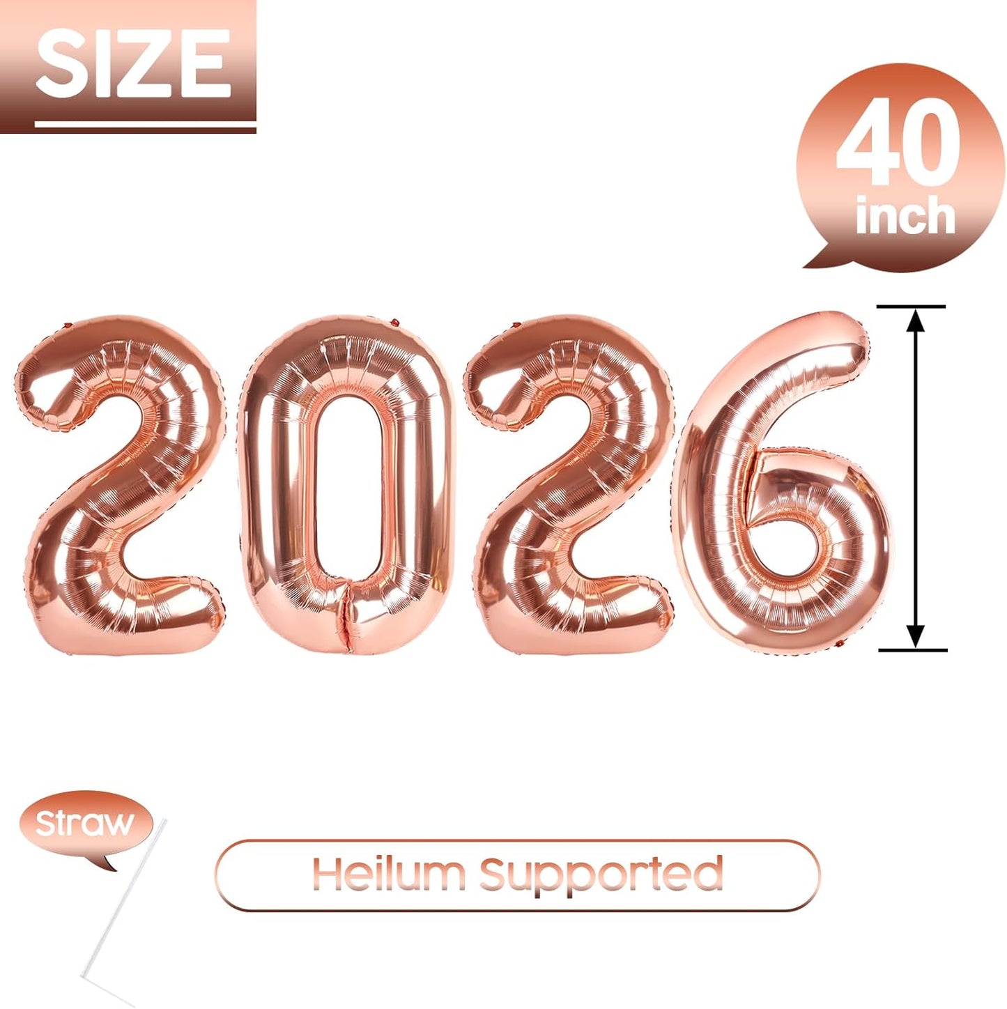 2026 Balloon - Rose Gold Birthday Number Balloons, 40 Inch Large Foil Balloons for Men Women Boys Girls Rose Gold Themed Birthday Decorations，Number 2026 Balloon