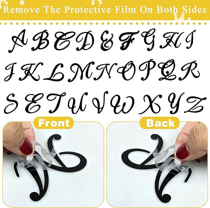 Black Acrylic Alphabet Cake Topper - DIY Personalized Name Cake Decorations with A-Z Letter Set for Custom Wedding Decoration, Baby Birthday Party Supplies