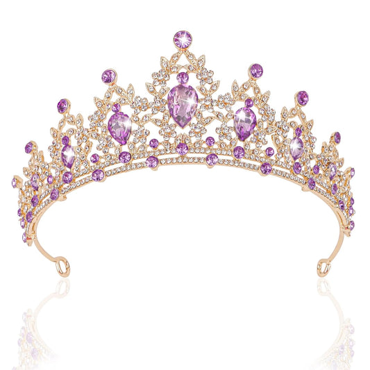 CAVETEE Purple Crown for Women, Queen Tiara, Crystal Headband, Hair Accessory, 1 Count (Pack of 1), Adult, Female, Prom, Birthday, 1 Item, 1 Piece, 1 Set