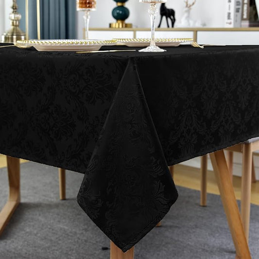 Rectangle Table Cloth - 60 x 102 Inch Black Jacquard Tablecloths Damask Design Spillproof Wrinkle Resistant Shrinkproof Soft Tablecloth Polyester Oblong Table Cover for Kitchen Dinning Party Tabletop