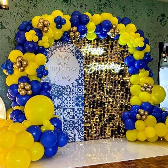 Blue and Yellow Balloons, 12 Inch Chrome Royal Blue and Yellow Confetti Latex Balloons for Graduation Celebrations Prom Baby Shower Birthday Party Decorations