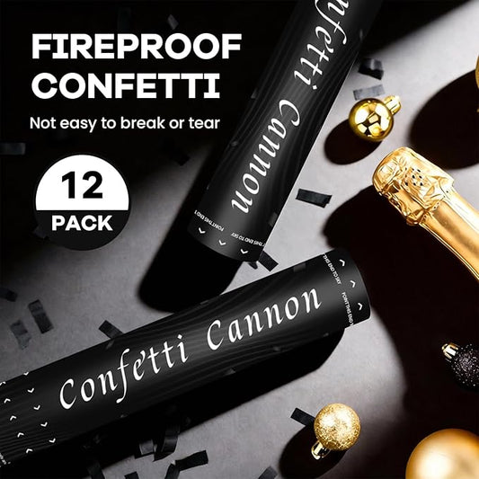 Confetti Cannon 12Pack Black Biodegradable Cannon Poopers 12Inch Black Party Poppers Confetti Cannon for Celebrate Wedding Birthday Graduation Baby Shower Christmas New Year