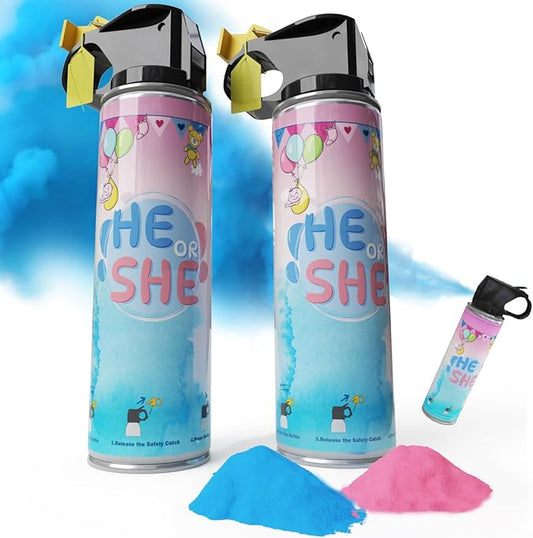 0.44Lb Gender Reveal Fire Extinguisher, Gender Reveal Smoke Bombs, 100% Biodegradable Corn Powder, Smoke Cannons Set Party Supplies For Celebrations and Parties (0.22Lb Per Bottl 1 Blue & 1 Pink)