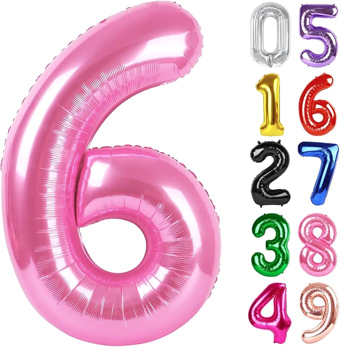 Pink Number 6 Balloon 40 Inch, 6th Birthday Party Decorations for Children, Giant 6 Foil Balloon for Party Supplies