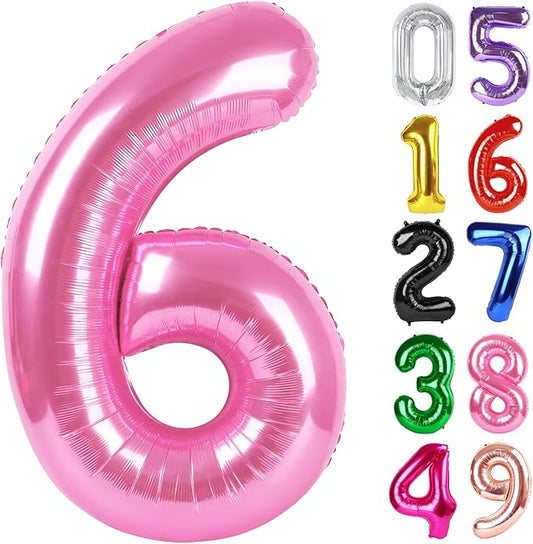 Pink Number 6 Balloon 40 Inch, 6th Birthday Party Decorations for Children, Giant 6 Foil Balloon for Party Supplies