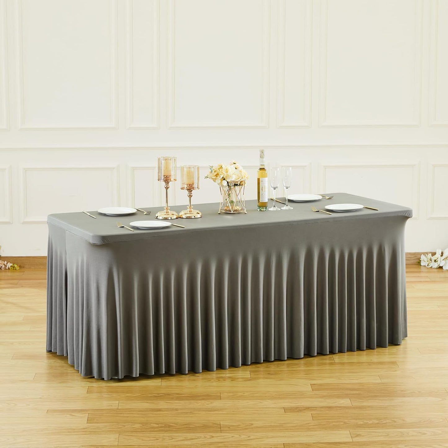 PARTISKY Gray Spandex Tablecloth for 6ft Rectangle Tables, Stretchable Table Cover Skirt for Folding Tables Weddings Parties Banquets Events Trade Shows and Dessert Table