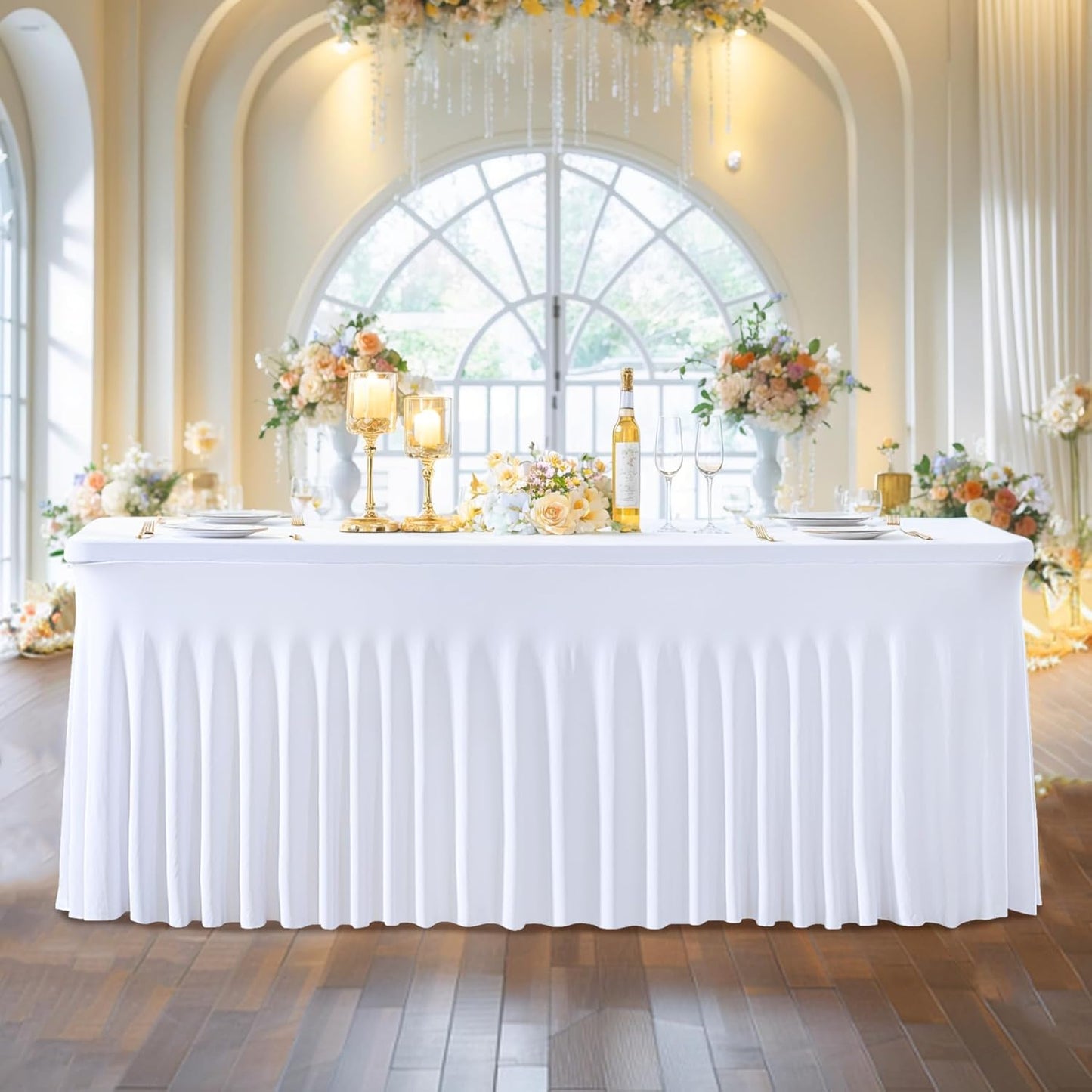 Besutolife 2 Pack White Spandex Tablecloth for 6ft Rectangle Tables Fitted Table Cloth Stretch Table Covers Skirt 6ft Rectangular Tablecloths for Banquet Parties Wedding Decorations