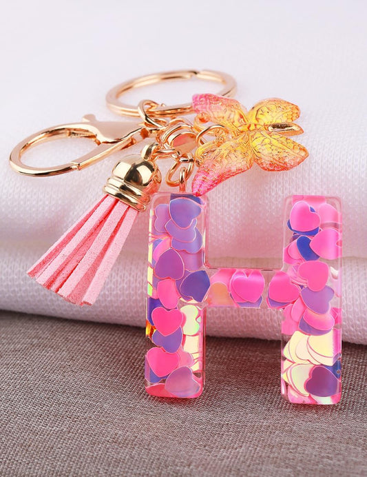 ChunlongFour Initial Letter Keychain for Women Girl Bag Charm Butterfly Tassel Keychain for Wallet Car Key Backpack Handbag