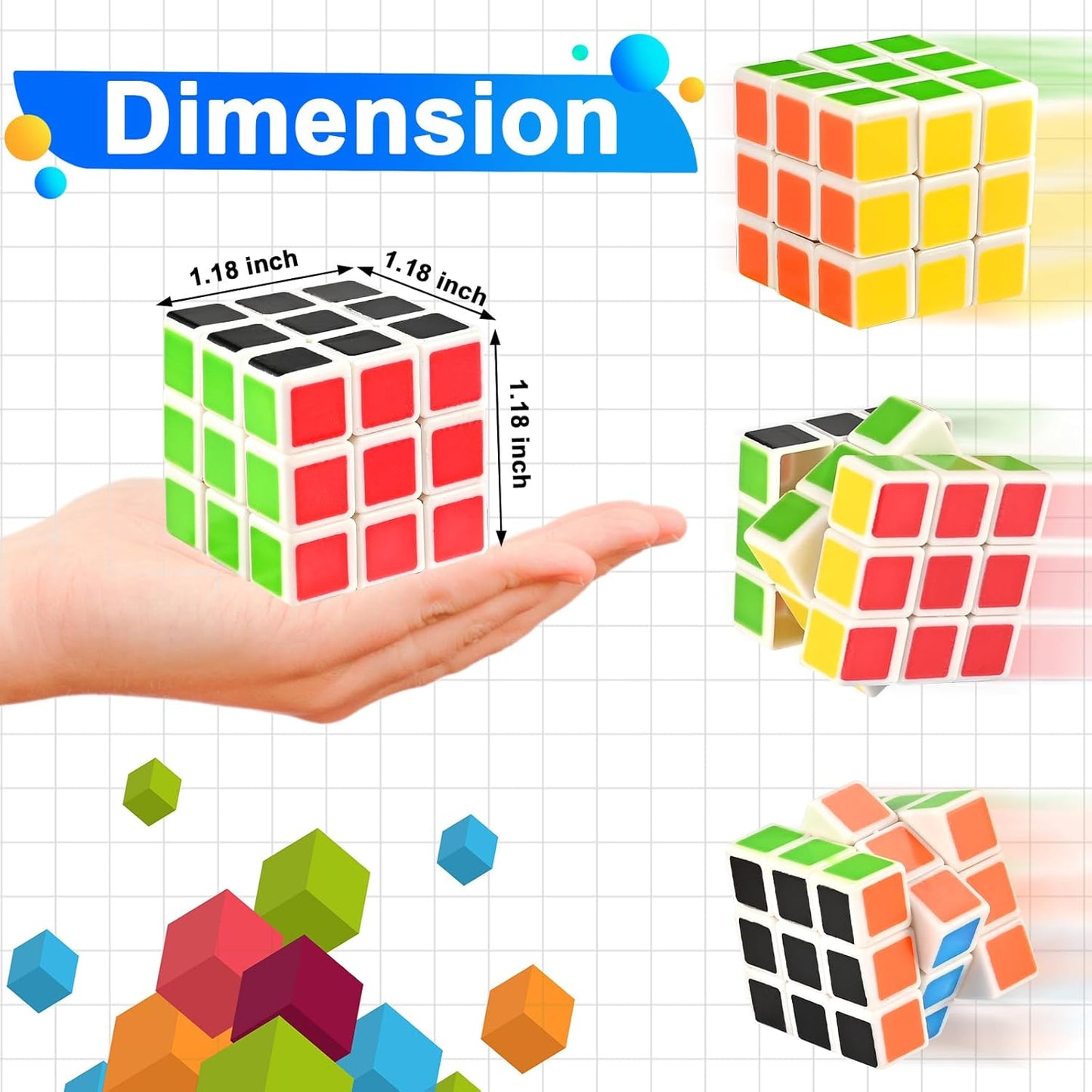 GOLDGE 40 Mini Cube Puzzles, 1.18in 3x3, Fun Party Favors for Kids - School Rewards & Classroom Prizes, Perfect for Birthdays, Easter, Christmas & Stocking Stuffers (40PCS-6 Colors (Black))