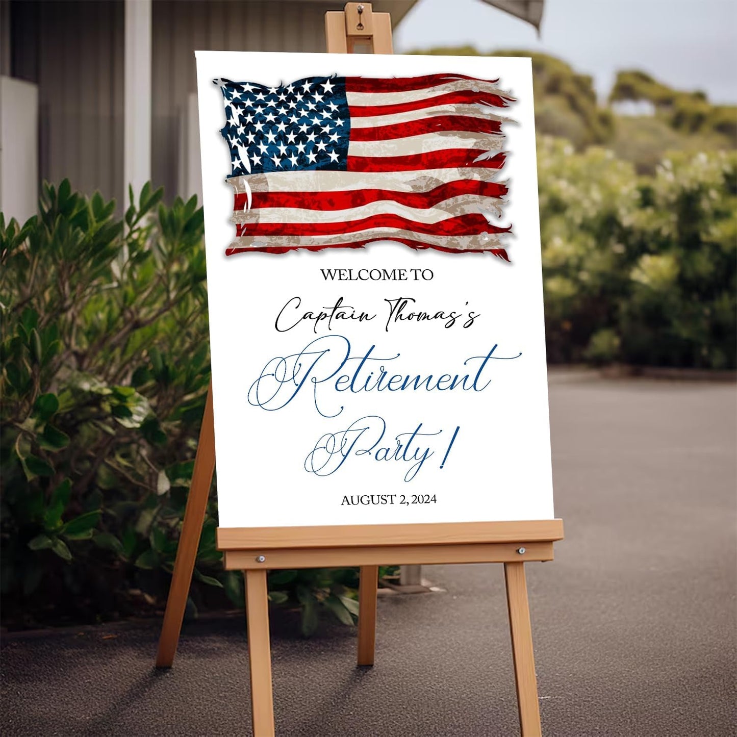 Army Retirement Party Welcome Sign, Patriotic Military Theme, PVC Material, 12x18 Inches, Full Size, Free Standing