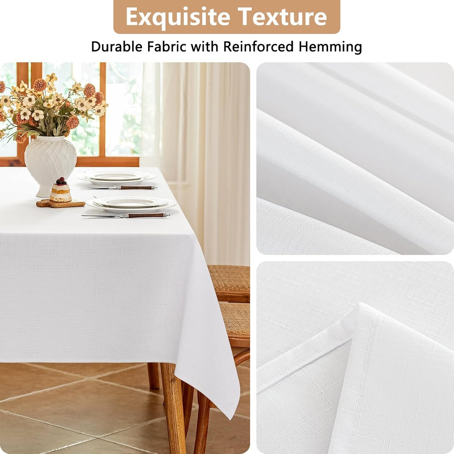 Fabric White Rectangle Table Cloth, Faux Linen Textured Spill Proof & Washable Tablecloth for 6 Foot Rectangular Table, Reusable for Dinning Wedding Banquet, 60 x 84 Inch