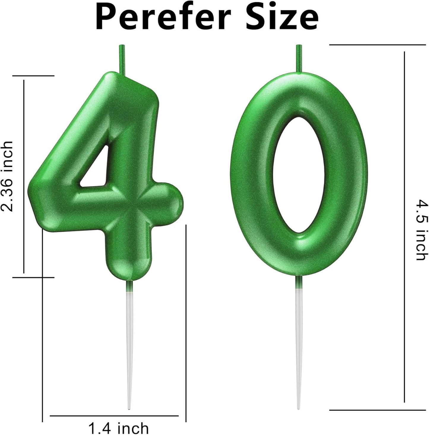 Green Number 40 Candle Happy Birthday 3D Number Candles for Birthday Cake Party Decoration Wedding Anniversary Celebration Supplies