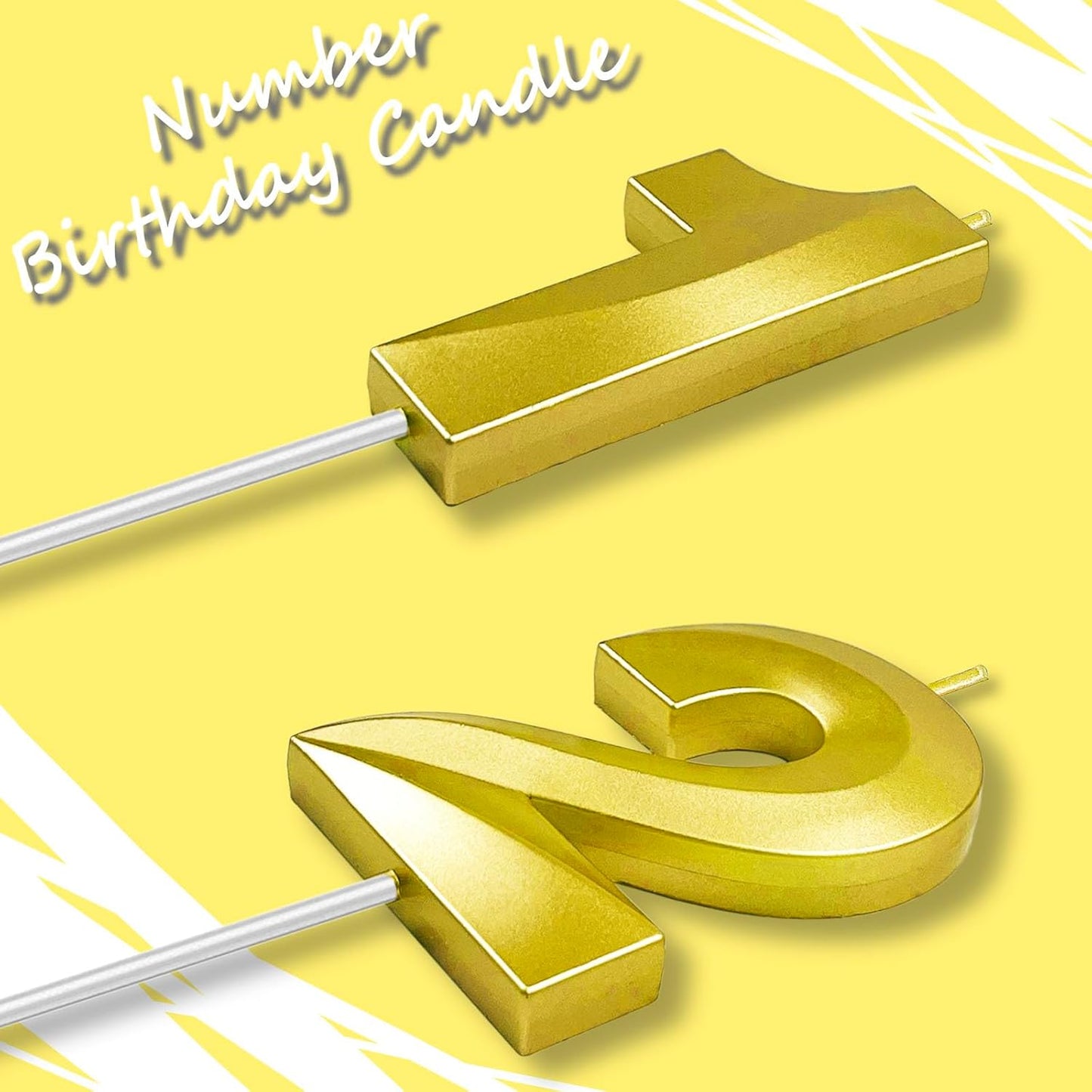 Gold Number 12 Candles, 3D Diamond 2.76 Inch Cake Topper Birthday Candles for Wedding Anniversary Cake Decorations, Happy Birthday Party Decorations
