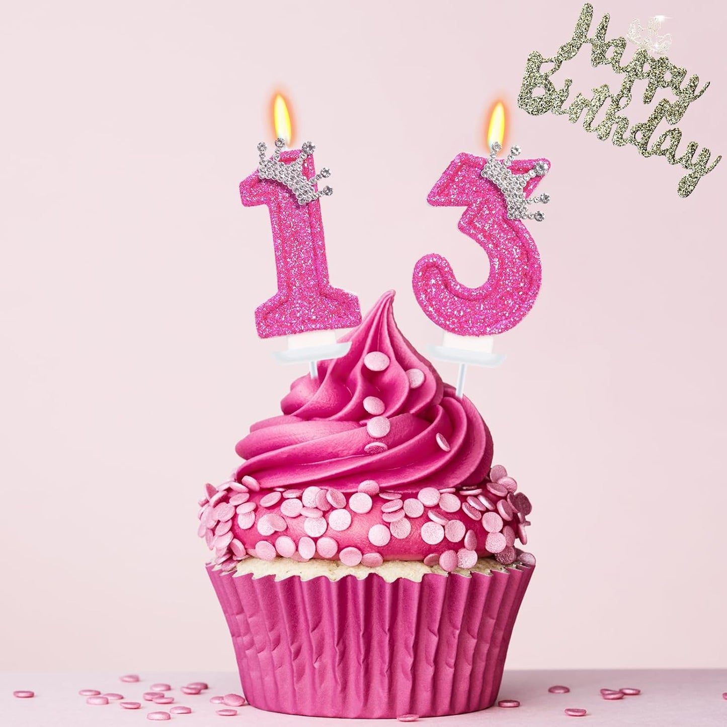 Birthday Candle for Cake, Crown Rose Number Candles, 2.76 inch Number Happy Birthday Candle, Cake Topper Decoration for Birthday Party (Number 13)