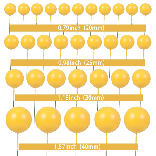 Gyufise 30Pcs Balls Cake Topper Foam Ball Cake Picks Mini Balloon Cupcake Insert Bubble Balls DIY Decoration for Baby Shower Wedding Anniversary Kids Birthday Party Cake Decorations Yellow