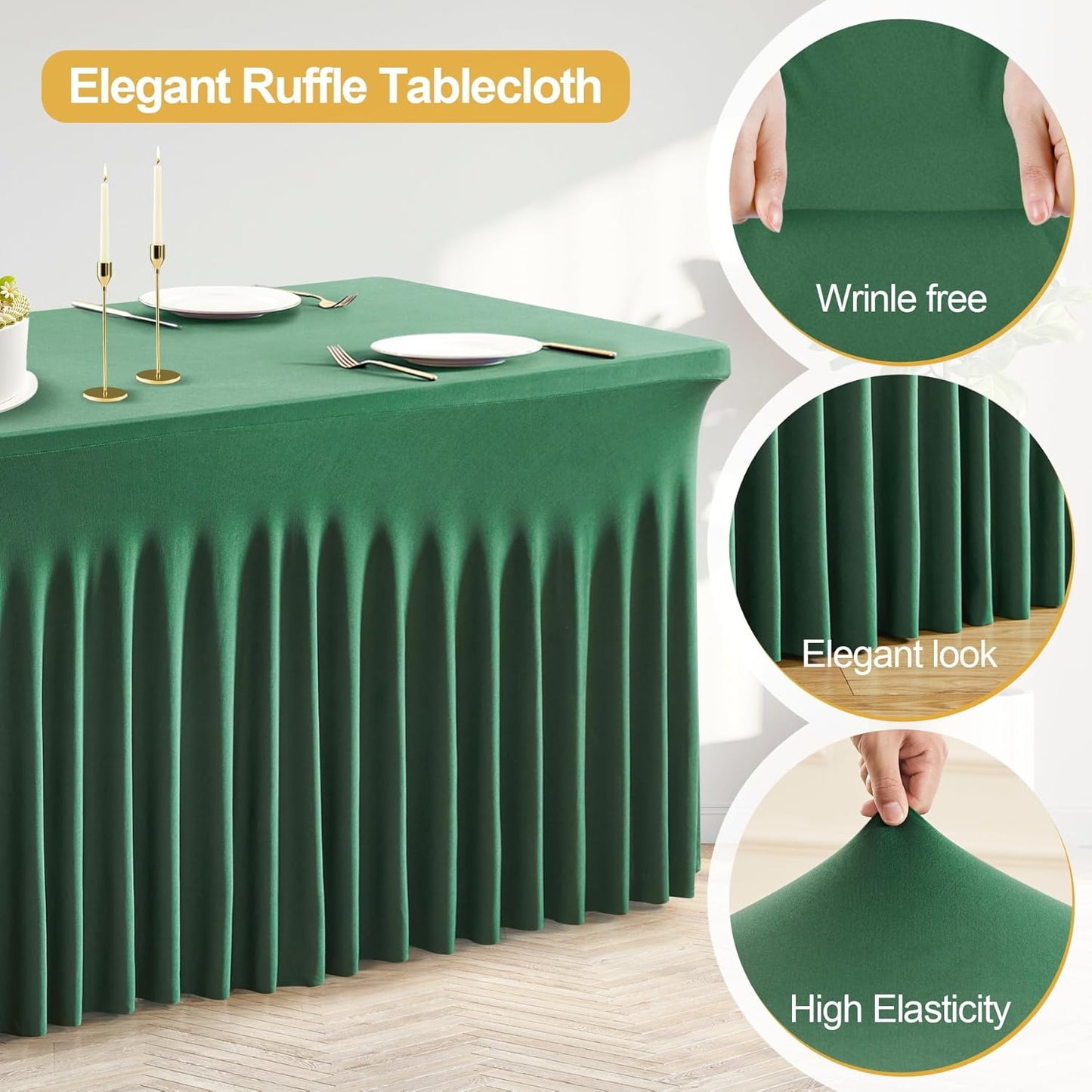 PARTISKY Hunter Green Spandex Tablecloth for 6ft Rectangle Tables, Stretchable Table Cover Skirt for Folding Tables Weddings Parties Banquets Events Trade Shows and Dessert Table, 72"x30"(Rectangular)