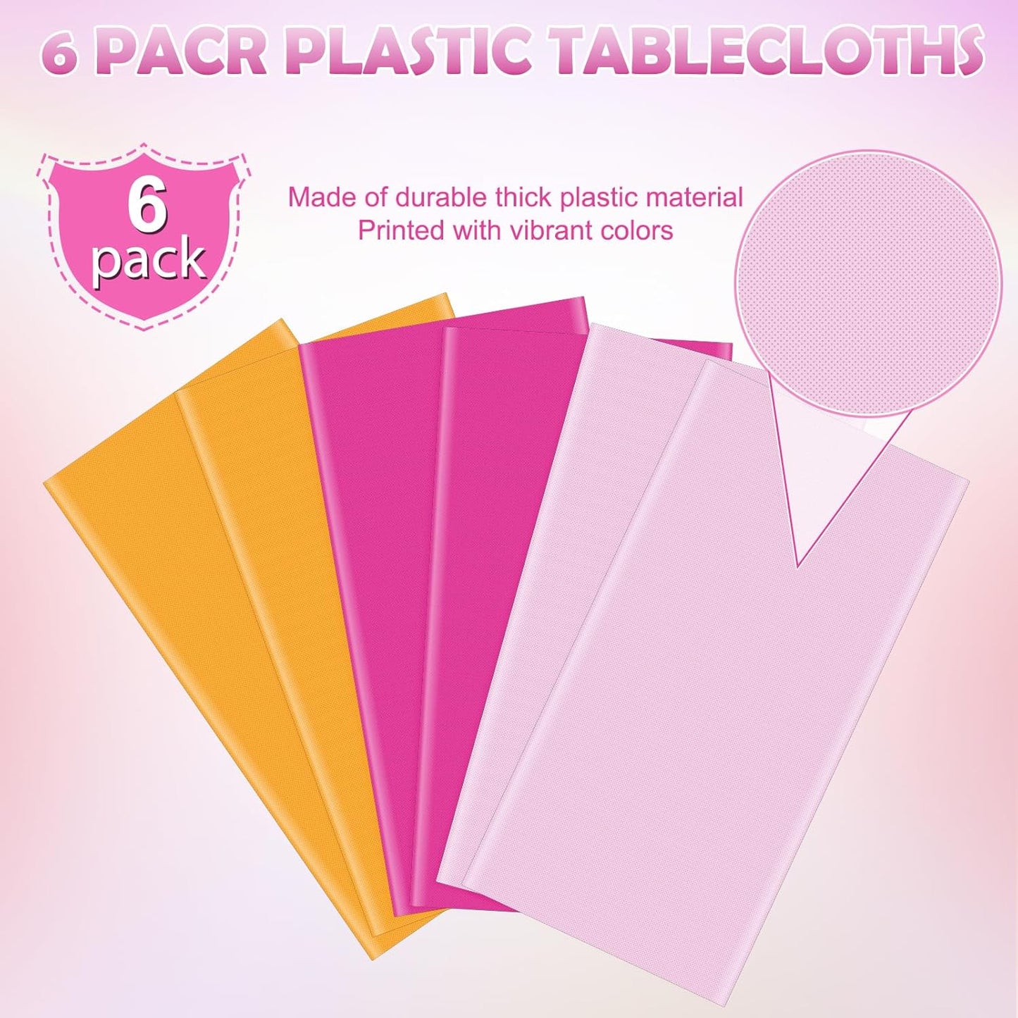 6 Pack Pink and Orange Plastic Tablecloth Party Decorations, Groovy Hot Pink and Orange Disposable Table Cover, Rectangle Table Cloth for Tequila Sunrise Sunset Birthday Party Decorations, 54x108 Inch