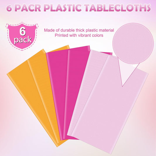 6 Pack Pink and Orange Plastic Tablecloth Party Decorations, Groovy Hot Pink and Orange Disposable Table Cover, Rectangle Table Cloth for Tequila Sunrise Sunset Birthday Party Decorations, 54x108 Inch