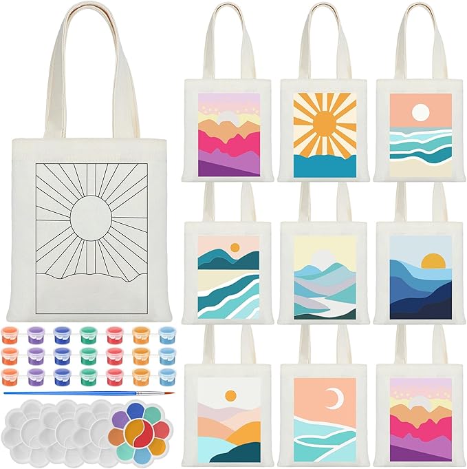 Aliceset 16 Pcs Color Your Own Bag Canvas Tote Bag for Painting 7.9'' x 8.6'' Mini Doodle DIY Craft Gift Reusable Cotton Bulk