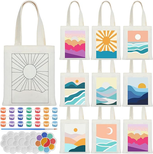 Aliceset 16 Pcs Color Your Own Bag Canvas Tote Bag for Painting 7.9'' x 8.6'' Mini Doodle DIY Craft Gift Reusable Cotton Bulk