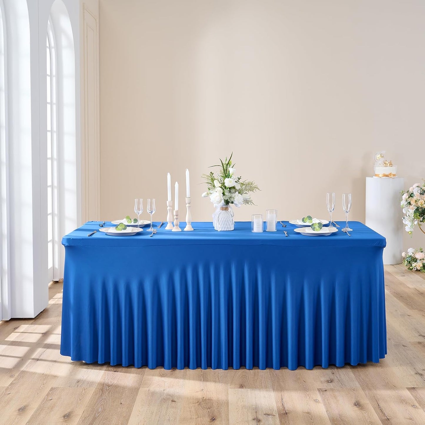 Outpain 4Pack Royal Blue Spandex & Polyester Table Cloths for 6ft Rectangular Tables - Wrinkle & Stain Resistant - Perfect for Parties, Weddings, Banquets