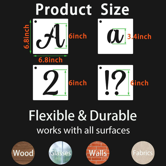 BAMIDELE 6 Inch Alphabet Letter Stencils for Painting, 66 Pcs Reusable Plastic Calligraphy Letter Stencils and Numbers Template Kit for Painting on Wood, Chalkboard, Fabric, Door Porch, Wall Art