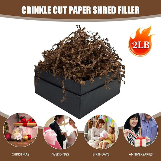 Tisspoms Light Coffee Crinkle Cut Paper Shred Filler, 2 LB Basket Filler Shredded Paper, Confetti Stuffing for Basket Filling, Halloween, Christmas, Birthdays, Gift Wrapping, Stuffer Party Supplies