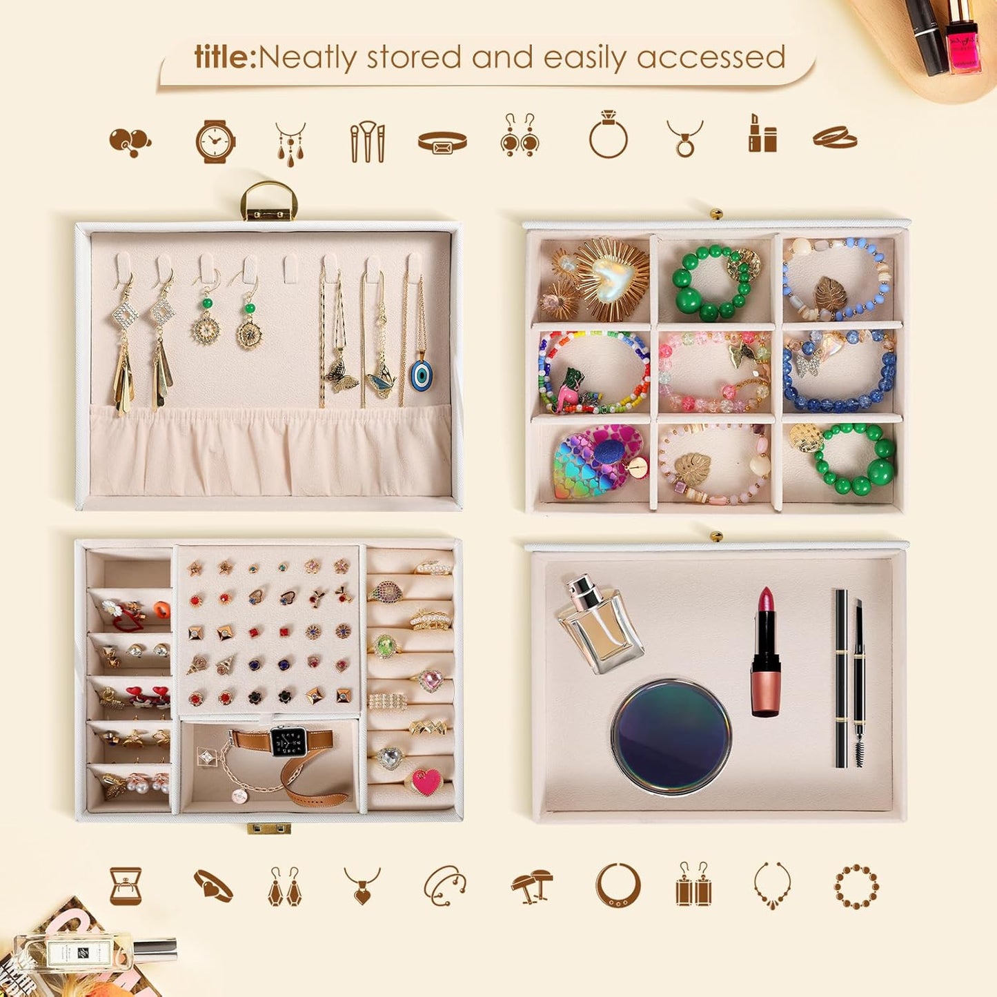 3 Layer Jewelry Box, Lockable Jewelry Holder Organizer with Jewelry Drawer, Large Jewelry Boxes & Organizer with Velvet Earring Storage, Unique Gifts for Women Mom