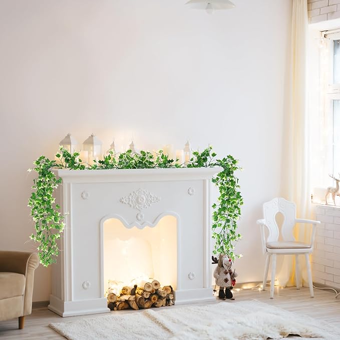 3 Pack Artificial Vine Greenery Decor - White Leaf Garland for Balcony, Mantle, Table, Arch & Backdrop Decor
