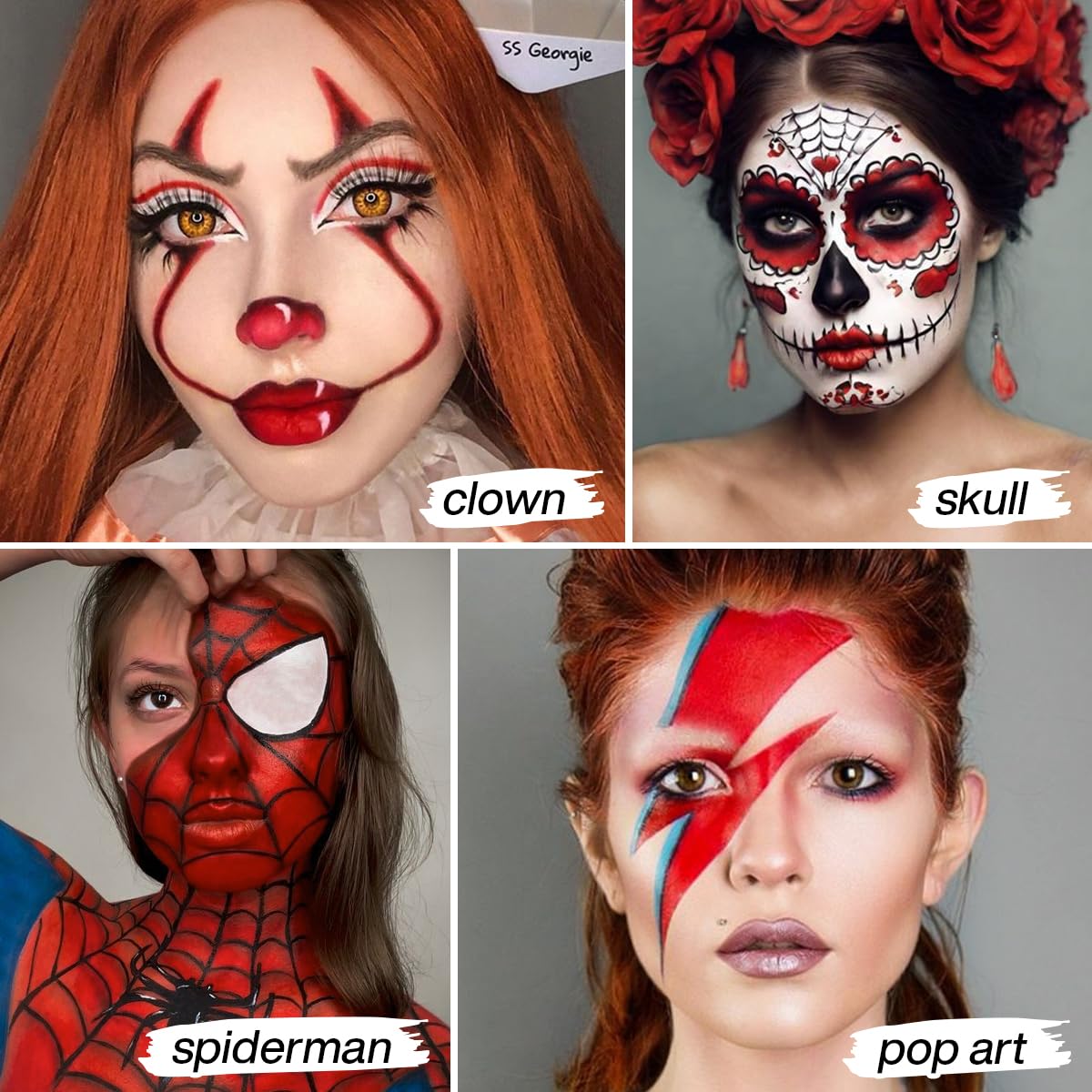 DE'LANCI Red Face Paint Halloween Goth Clown Makeup, Professional Red Face Paint Foundation Makeup, Smooth Semi-matte Face Paint Red SFX Makeup, Safe Red Body Paint for Joker Stage Vampire Costumes