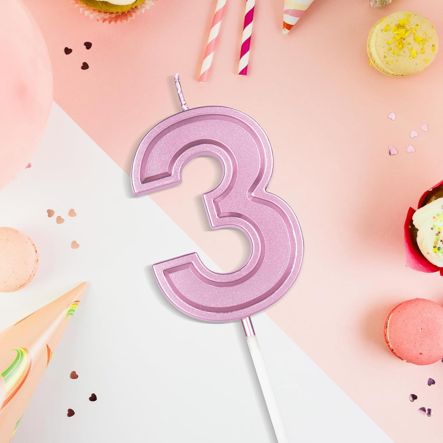 BEAN LIEVE Rose Gold Birthday Candles Number 3, Rose Gold Number Candles, Cake Number Candles for Birthday Parties and Wedding Anniversary Celebrations