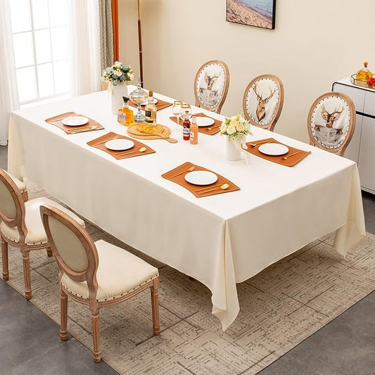BALCONY & FALCON Table Cloth – Waterproof, Wrinkle Resistant & Washable Rectangle Tablecloth and Table Cover for Dining Room, Kitchen, Outdoor, Party & Birthday Use (Ivory, 57" x 118")