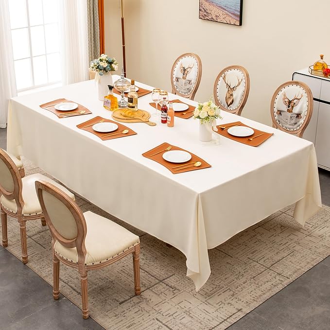 BALCONY & FALCON Table Cloth – Waterproof, Wrinkle Resistant & Washable Rectangle Tablecloth and Table Cover for Dining Room, Kitchen, Outdoor, Party & Birthday Use (Ivory, 57" x 85")